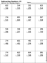 Subtraction Printout: 2 Digits - 2 Digits worksheet thumbnail