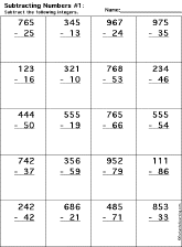 Subtraction Printout: 3 Digits - 2 Digits worksheet thumbnail