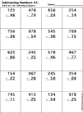 Subtraction Printout: 3 Digits - 2 Digits worksheet thumbnail