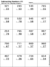 Subtraction Printout: 3 Digits - 2 Digits worksheet thumbnail