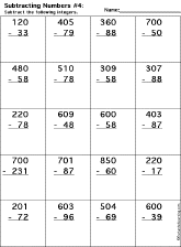 Subtraction Printout: 3 Digits - 2 Digits worksheet thumbnail