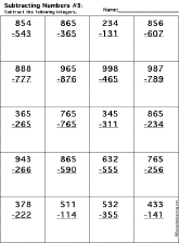 Subtraction Printout: 3 Digits - 3 Digits worksheet thumbnail