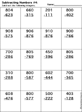 Search result: 'Subtraction Printout: 3 Digits - 3 Digits Worksheet Printout #4 (Borrows)'