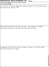 Subtraction Printout: Subtracting Two Numbers Word Problems worksheet thumbnail