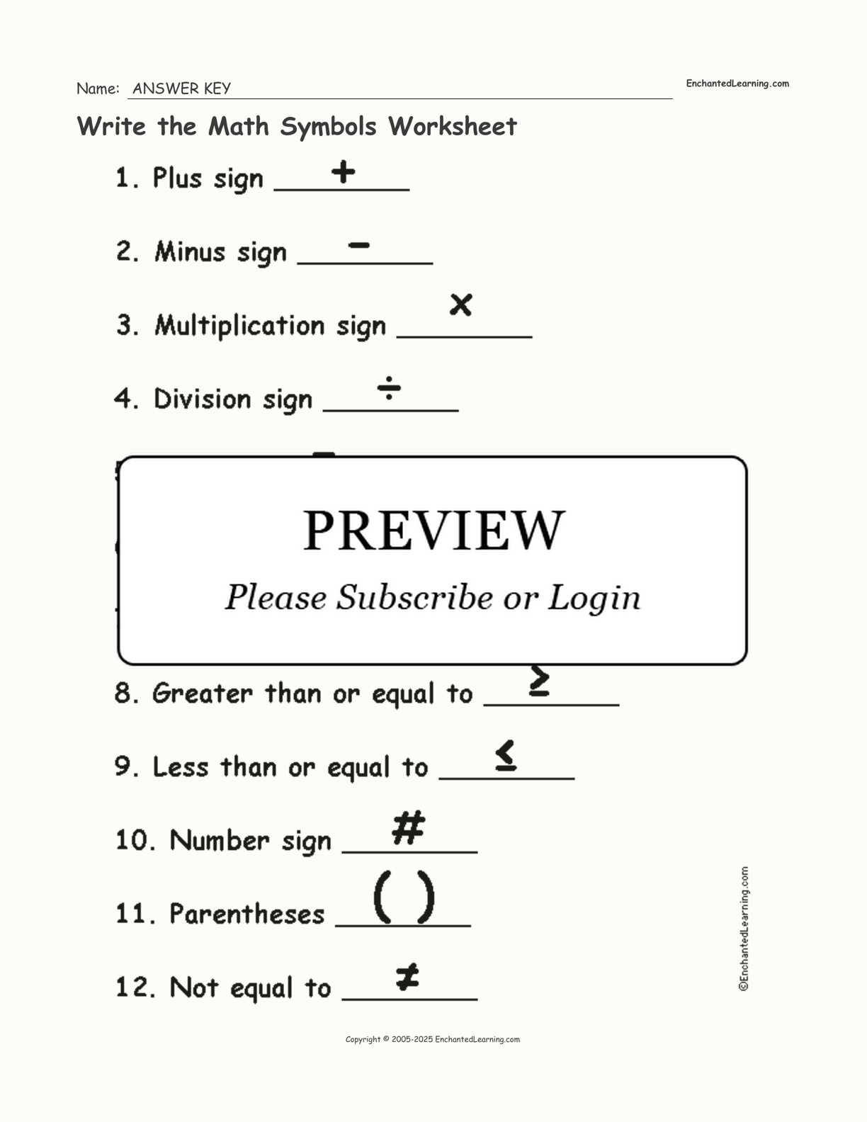 Write the Math Symbols Worksheet interactive worksheet page 2