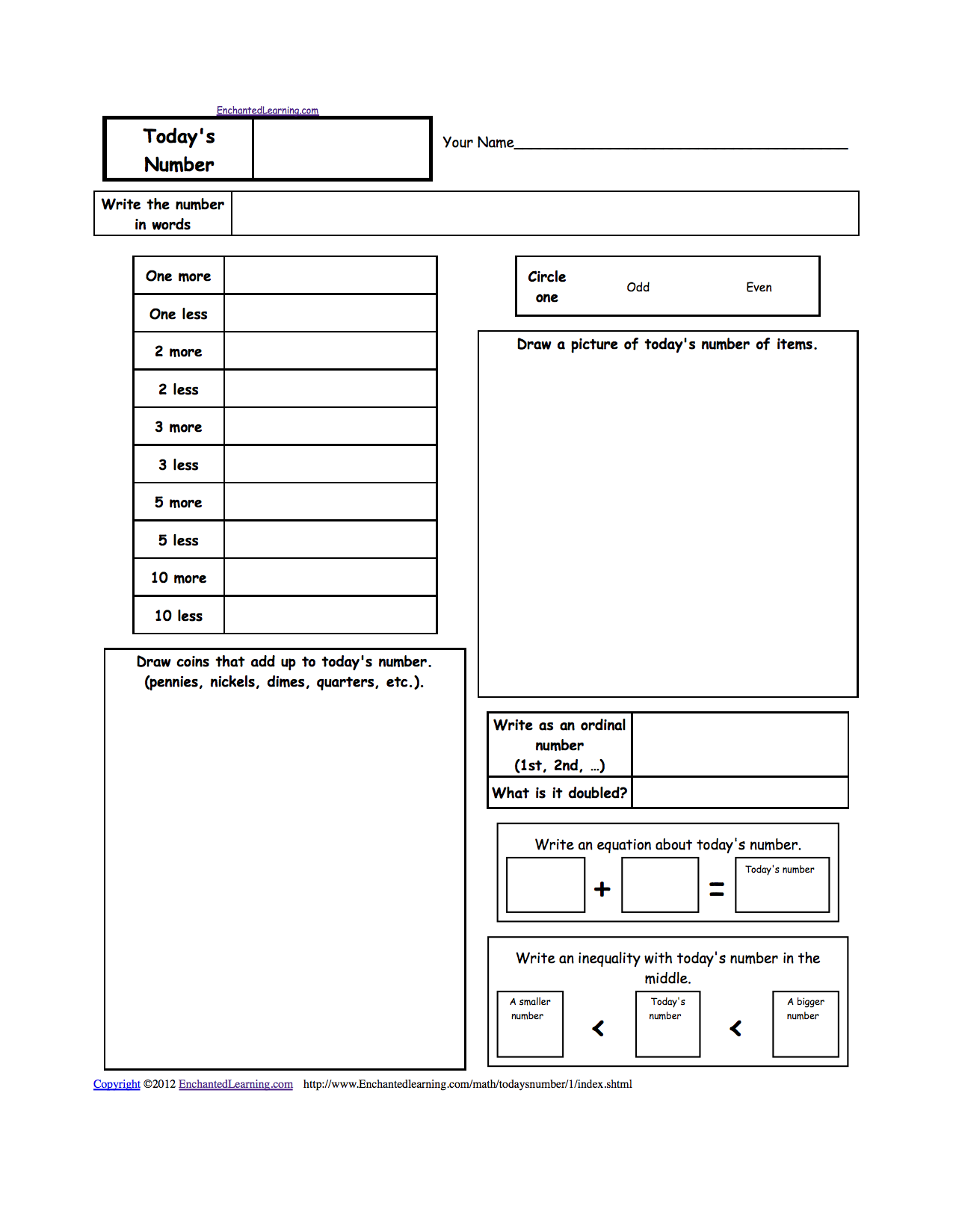 Number of the Day Worksheets - EnchantedLearning.com Inside Number Of The Day Worksheet