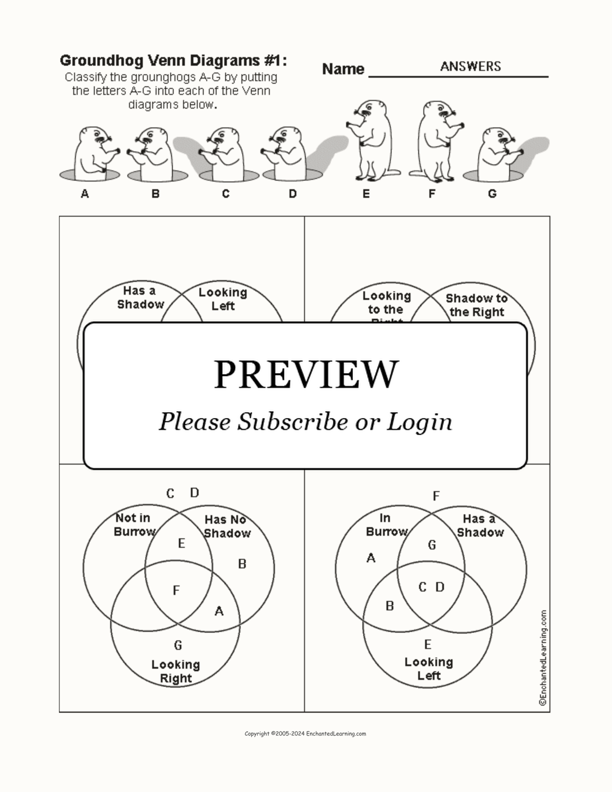 Groundhog Venn Diagrams #1 interactive worksheet page 2
