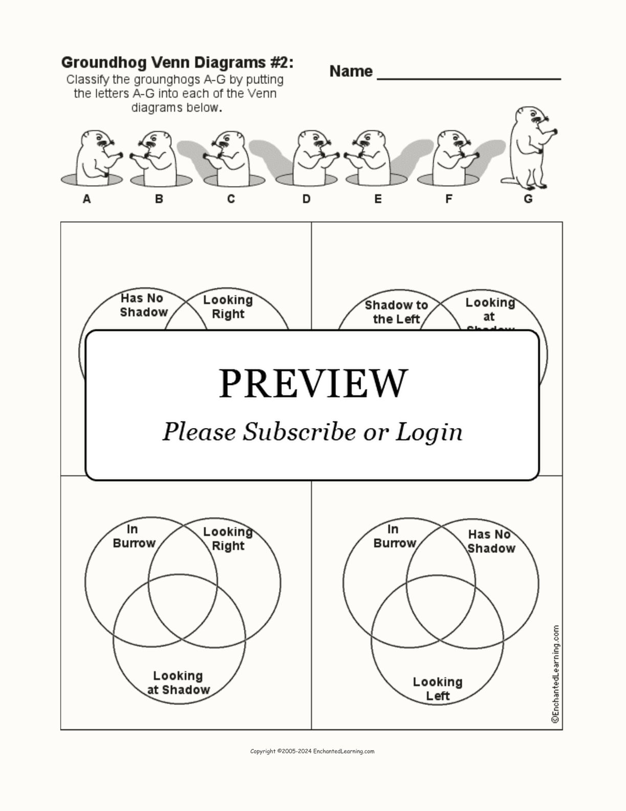 Groundhog Venn Diagrams #2 interactive worksheet page 1