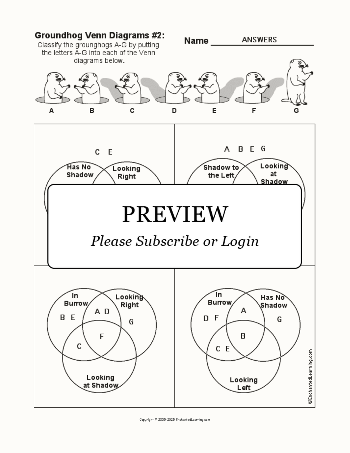 Groundhog Venn Diagrams #2 interactive worksheet page 2