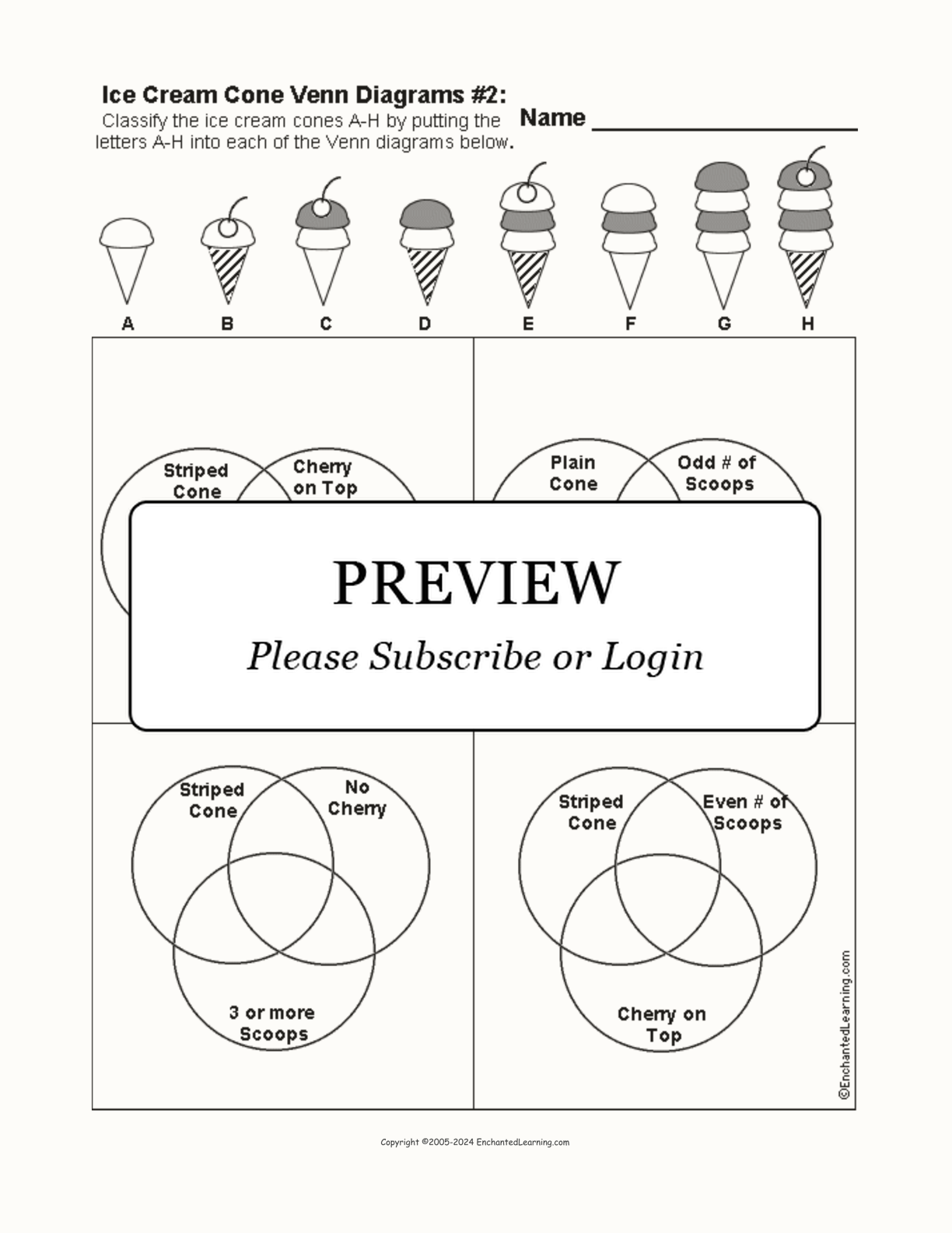 Ice Cream Cone Venn Diagram #2 interactive worksheet page 1