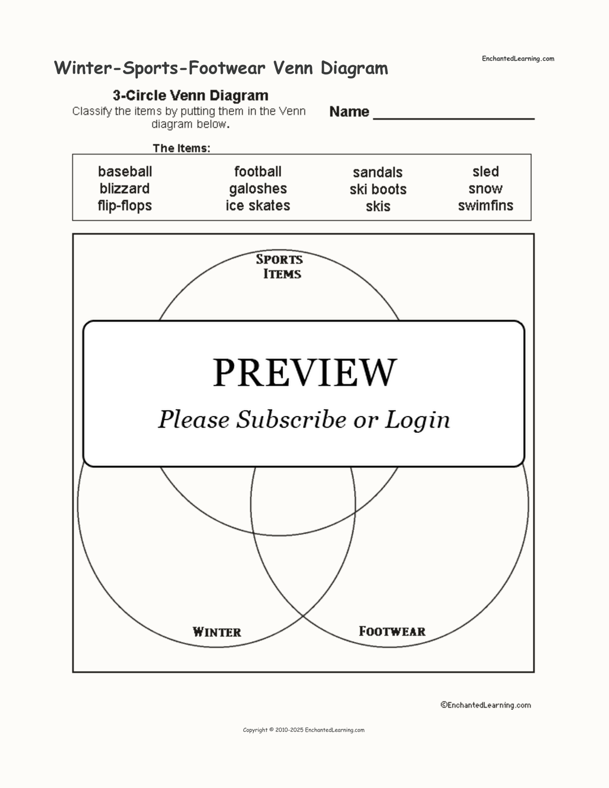 Winter-Sports-Footwear Venn Diagram interactive worksheet page 1