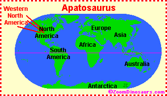 A map of where the Apatosaurus lived on Earth
