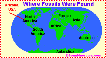Map of Dilophosaurus fossils