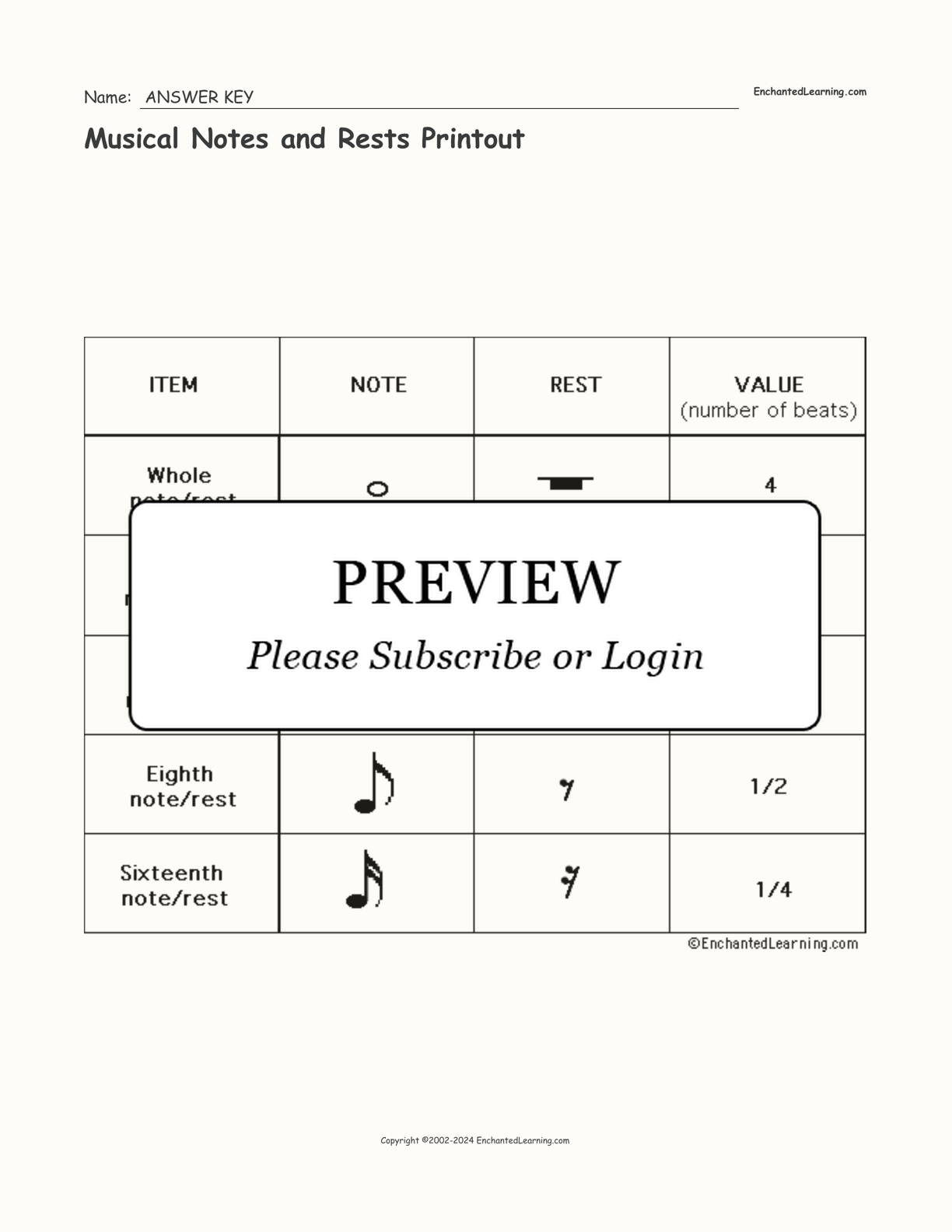 Musical Notes and Rests Printout interactive worksheet page 2