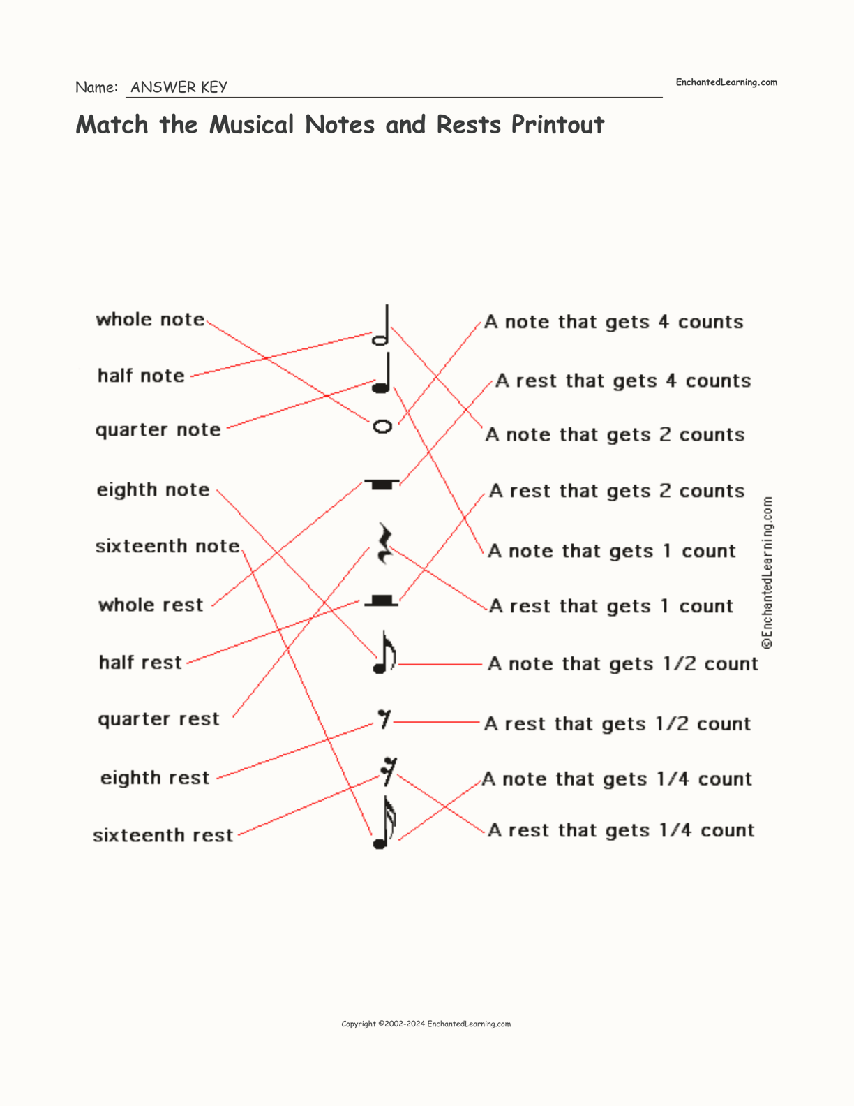 Match the Musical Notes and Rests Printout interactive worksheet page 2
