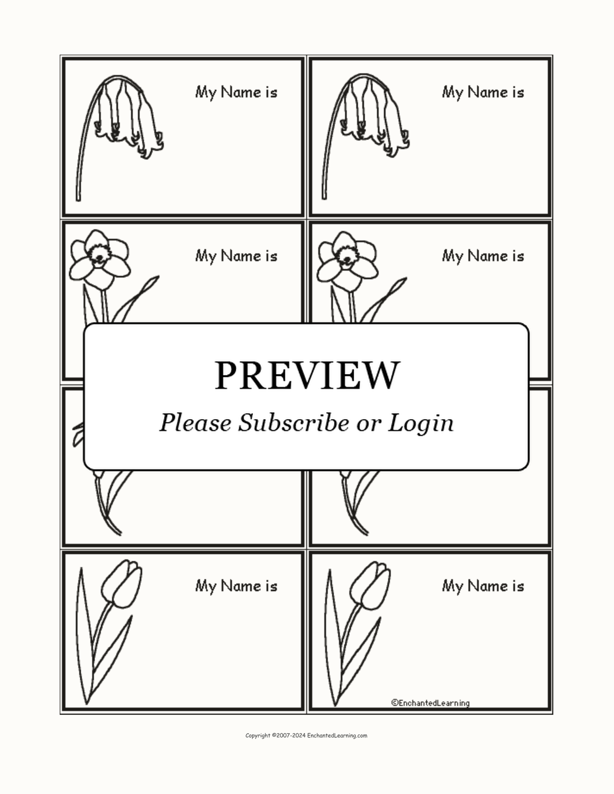 Printable Flower Nametags interactive printout page 1