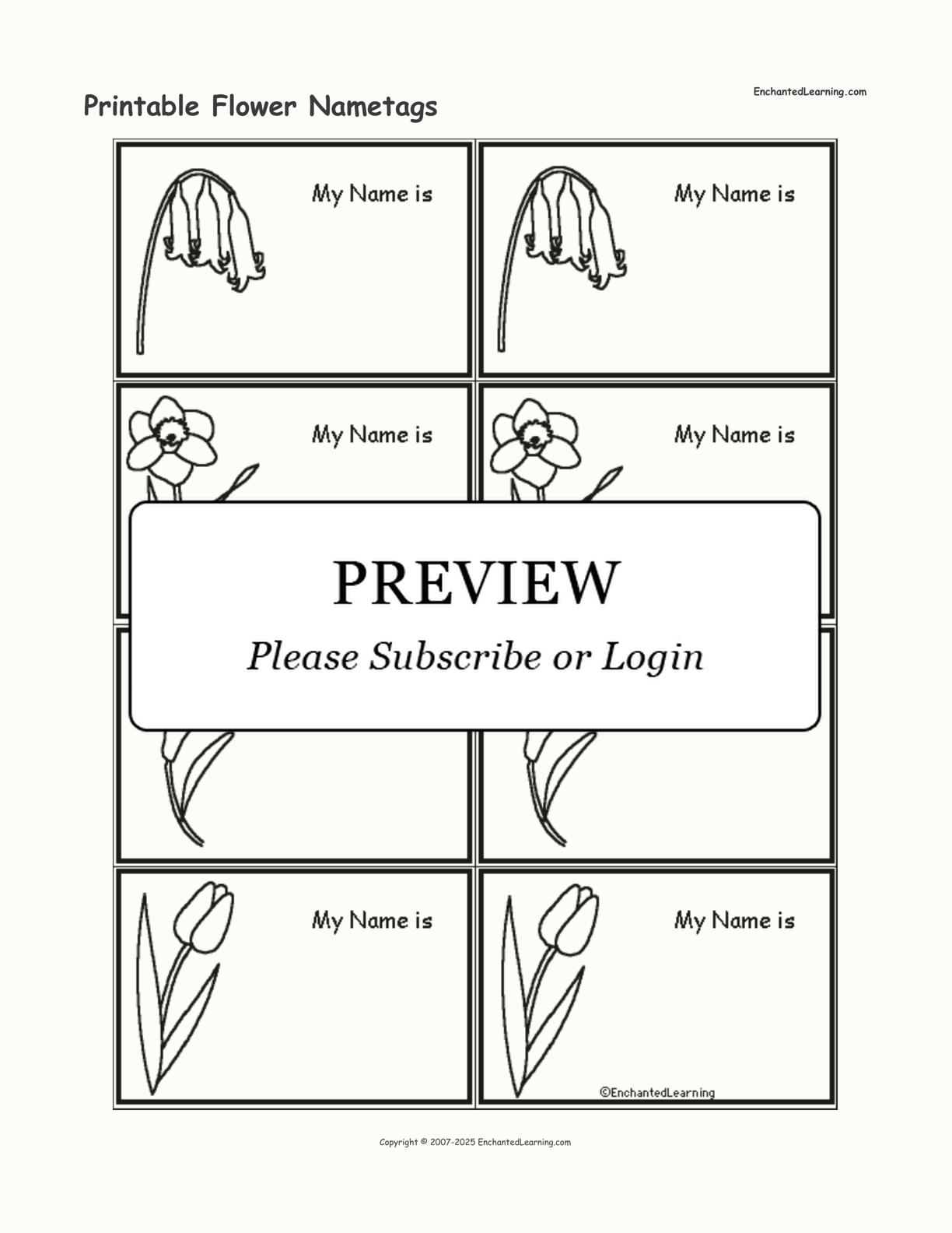 Printable Flower Nametags interactive printout page 1