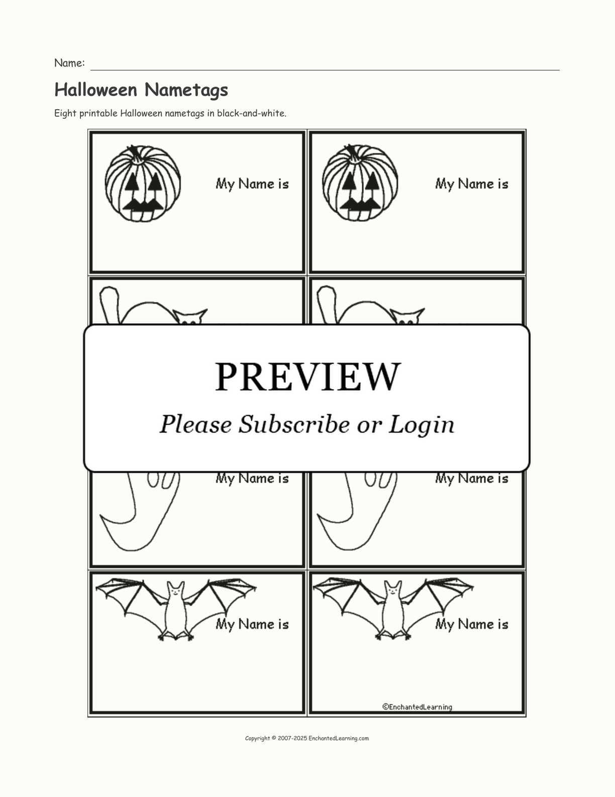 Halloween Nametags interactive printout page 1