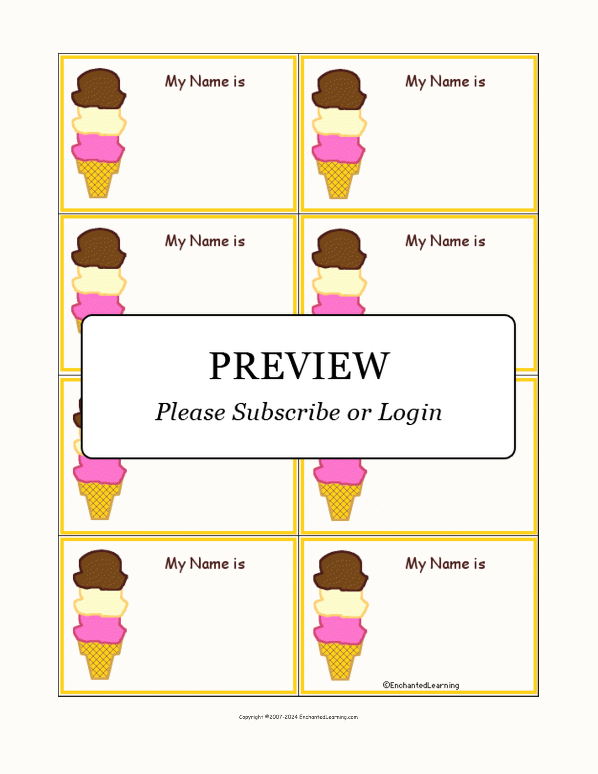Ice Cream Nametags (in Color) interactive printout page 1