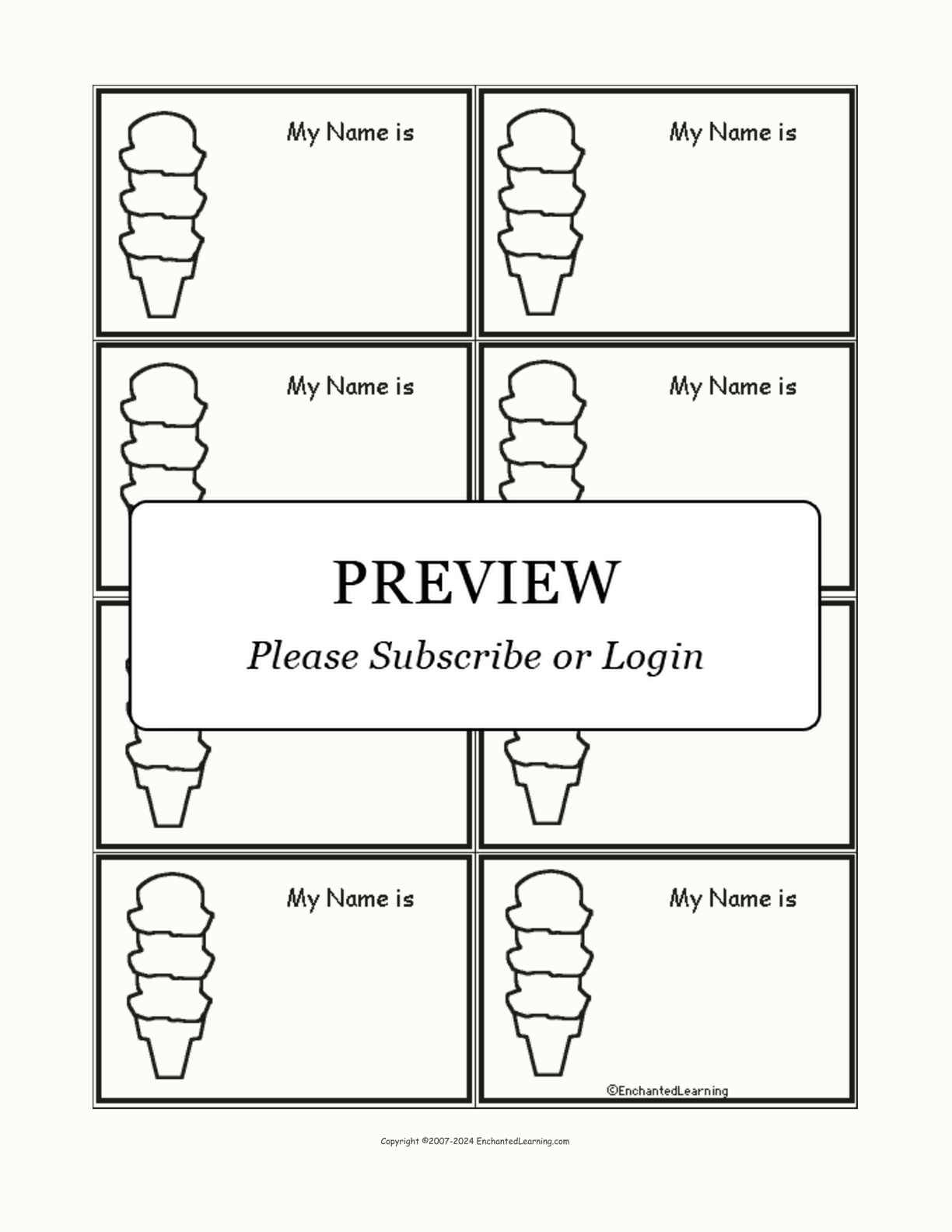 Ice Cream Nametags interactive printout page 1
