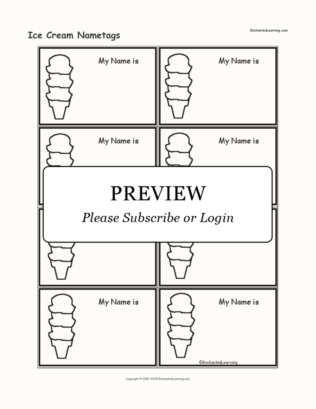 Ice Cream Nametags interactive printout page 1