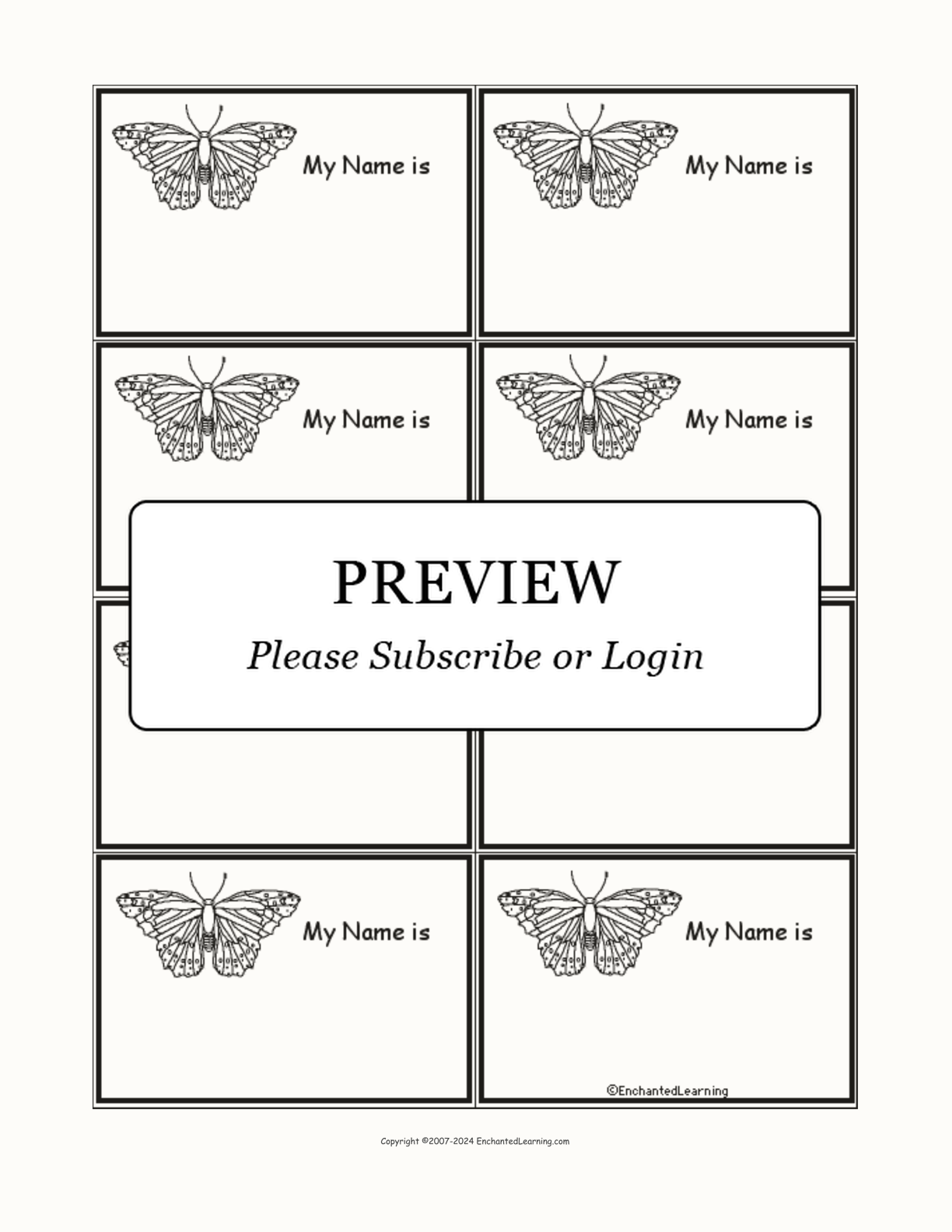 Monarch Butterfly Nametags interactive printout page 1