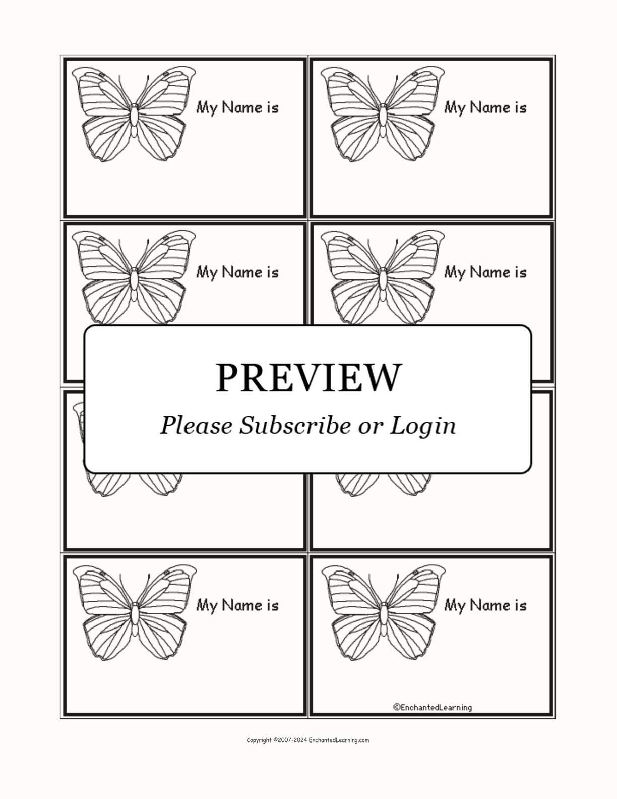 Morpho Butterfly Nametags interactive printout page 1