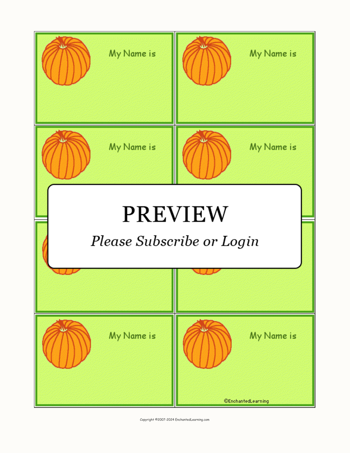 Pumpkin Nametags to Print (in Color) interactive printout page 1