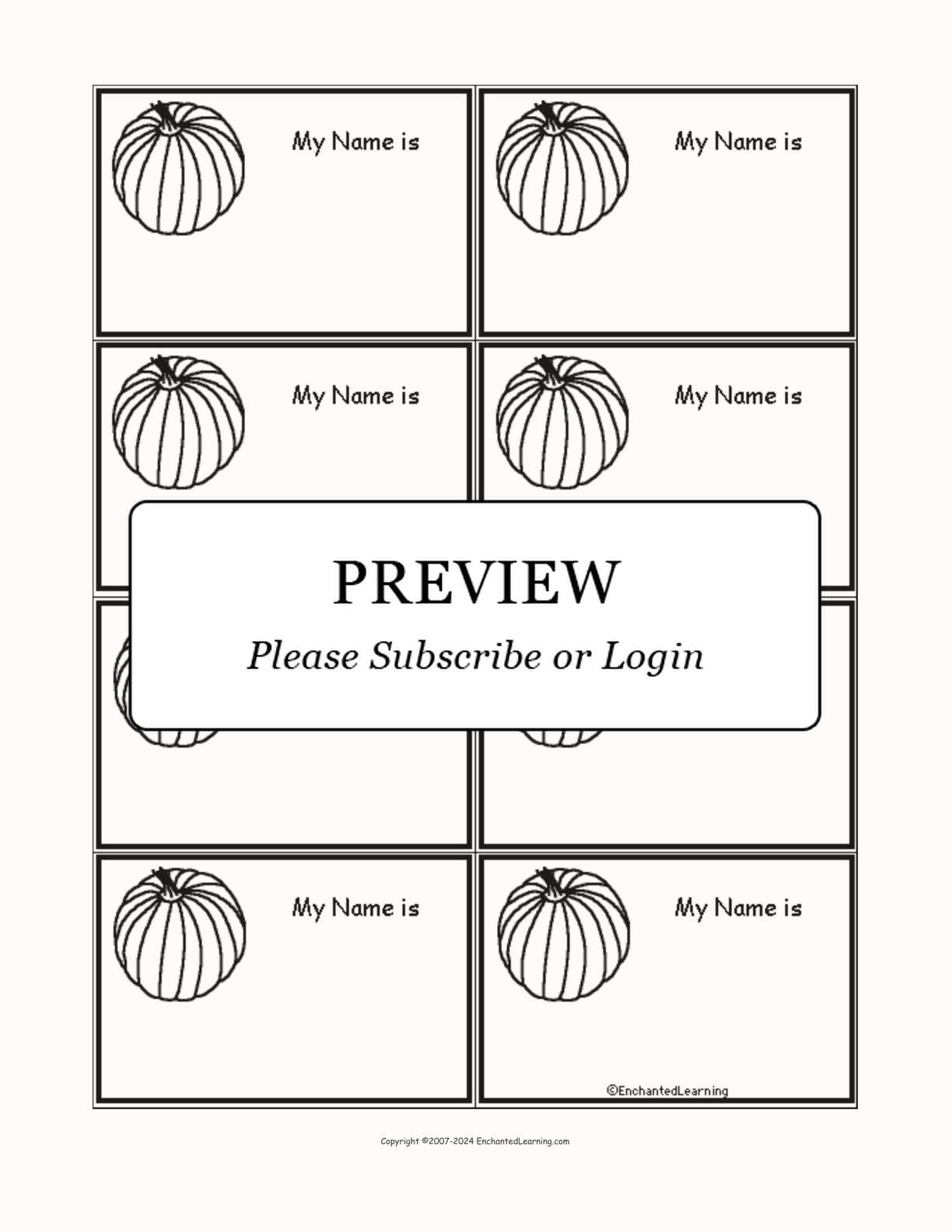 Pumpkin Nametags to Print (in Black and White) interactive printout page 1