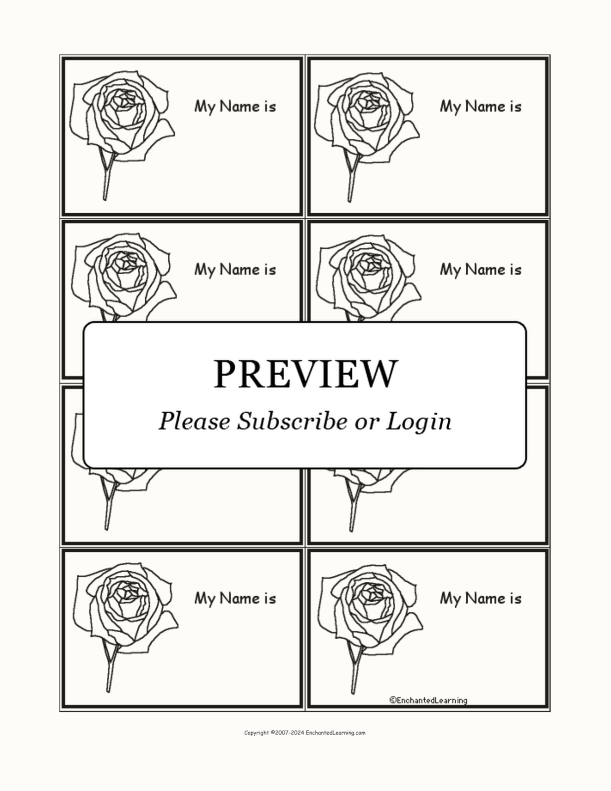 Rose Printable Nametags interactive printout page 1