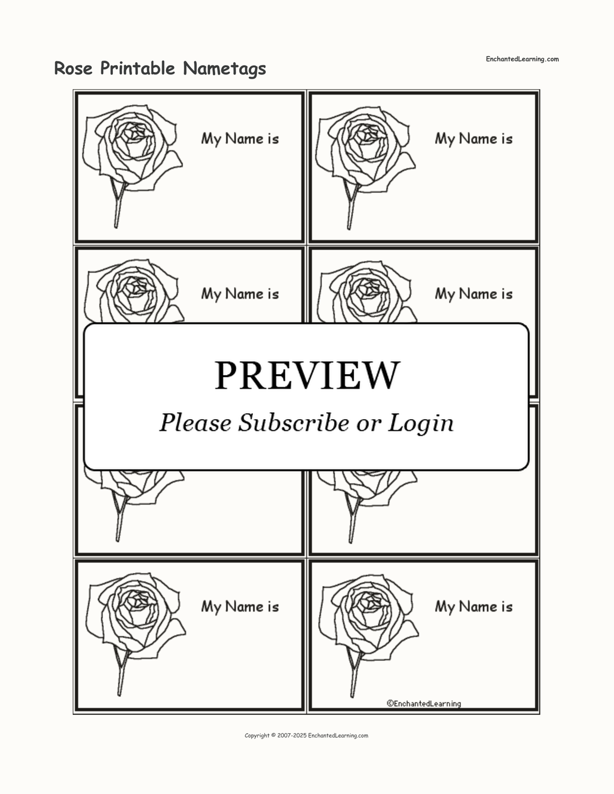 Rose Printable Nametags interactive printout page 1