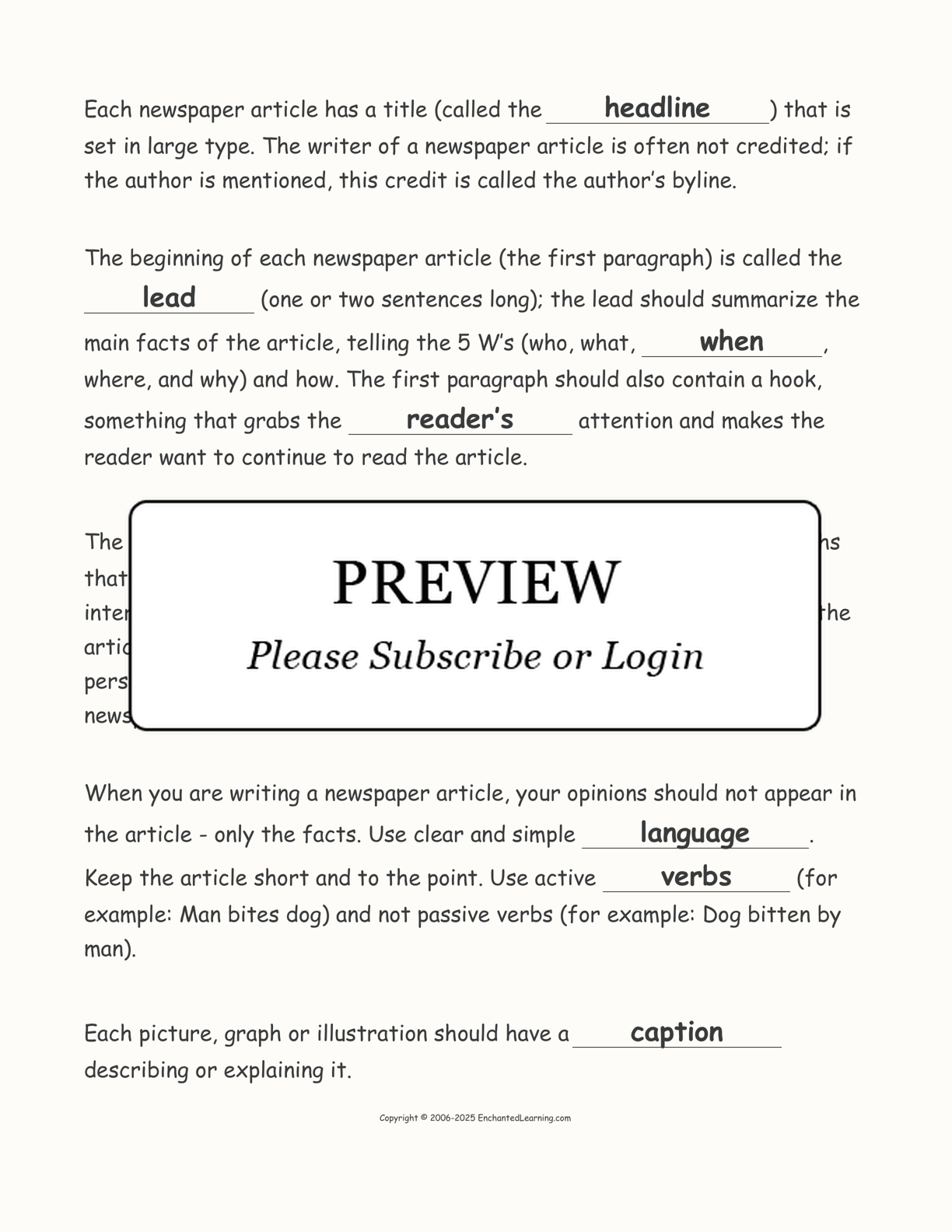 Newspaper Cloze Activity interactive worksheet page 4