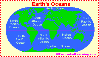 Labeled map of Earth's oceans