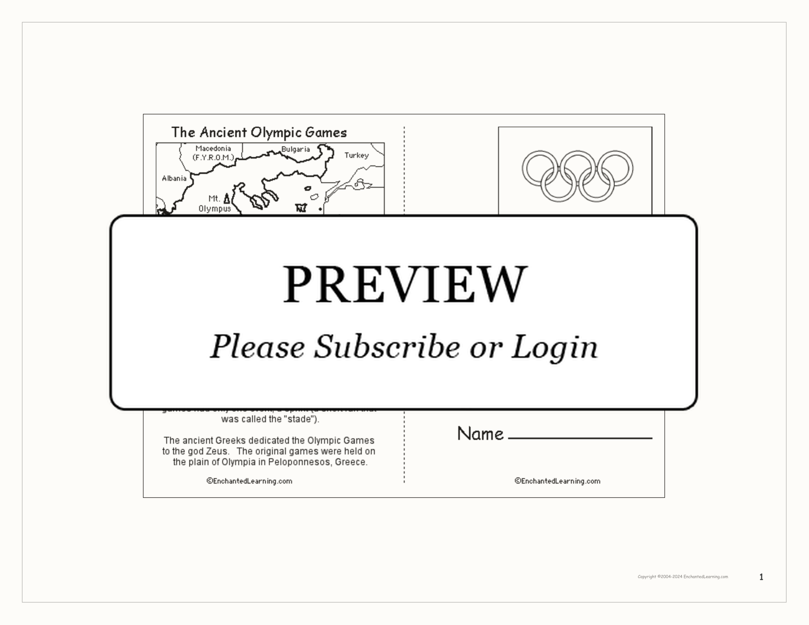 Olympic Games Book interactive printout page 1