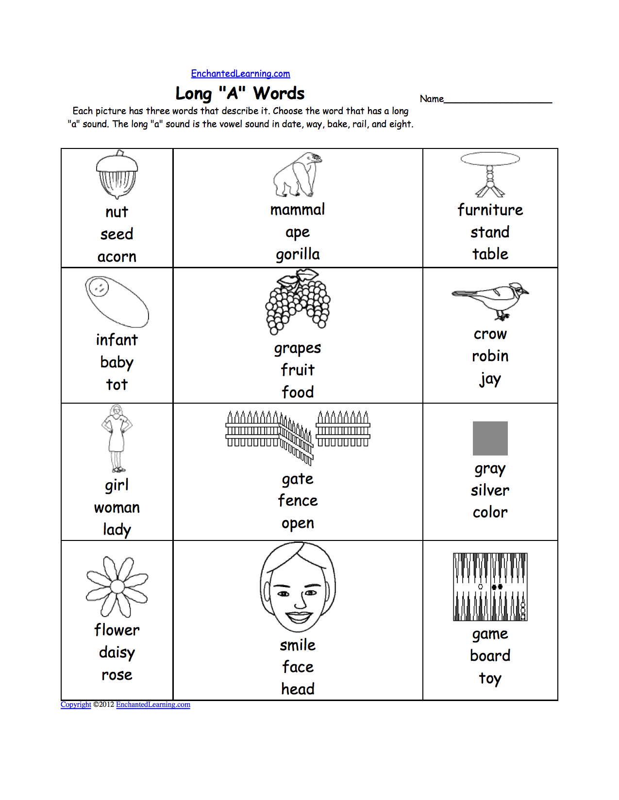 Phonics Worksheets: Multiple Choice Worksheets to Print Inside Long A Sound Words Worksheet