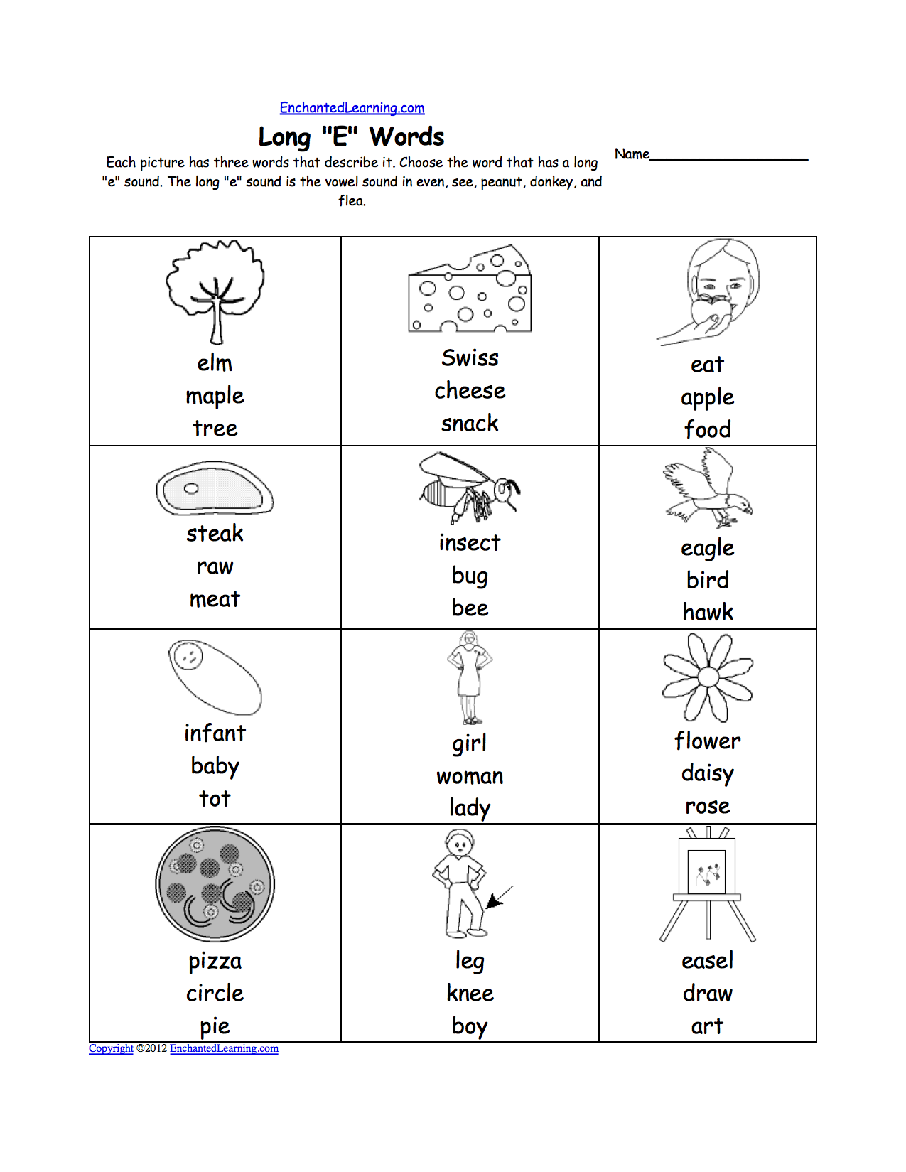Long E Alphabet Activities at EnchantedLearning.com For Long A Sound Words Worksheet