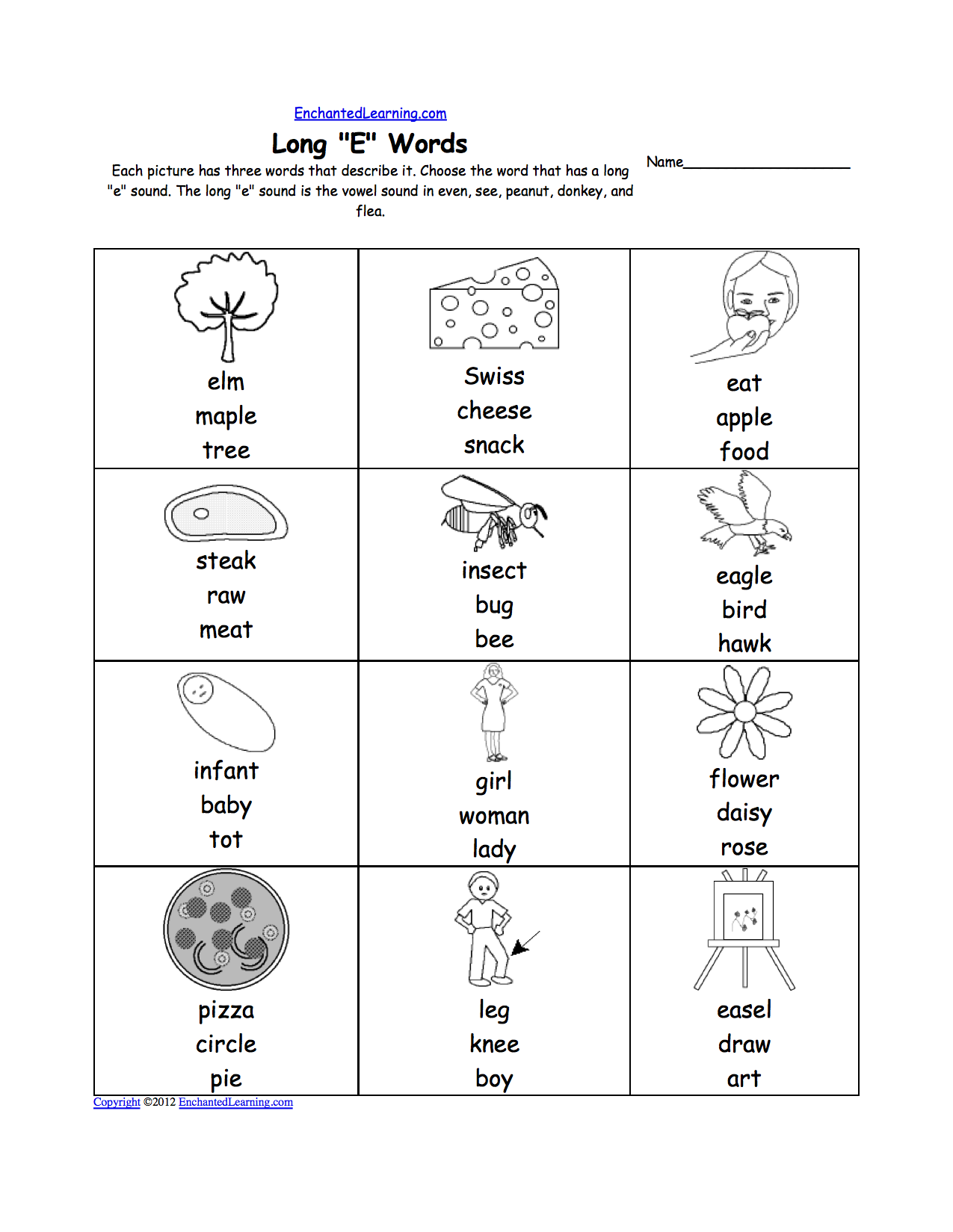 Long E Alphabet Activities at EnchantedLearning.com Inside Long A Sound Words Worksheet