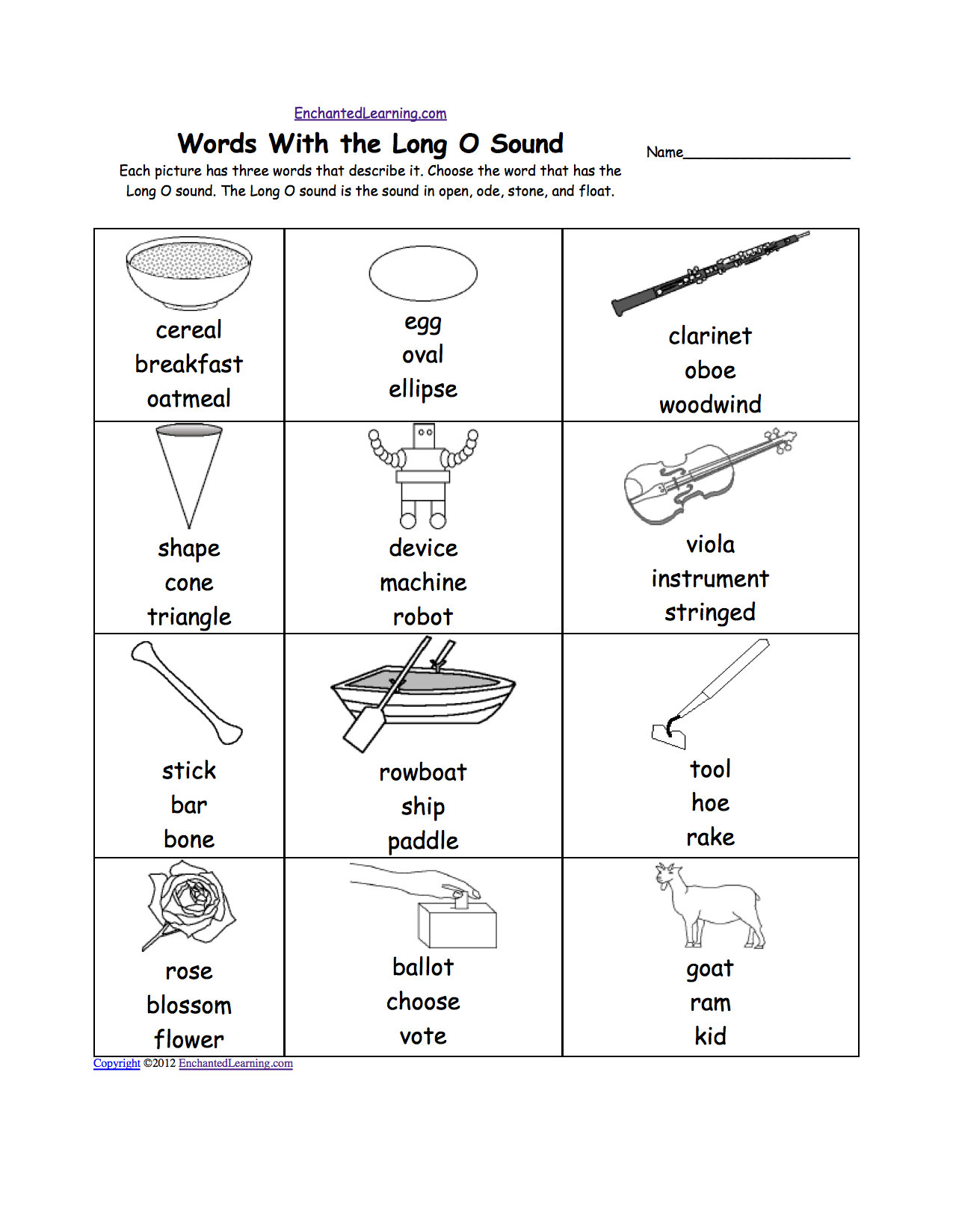 long o alphabet activities at enchantedlearning com