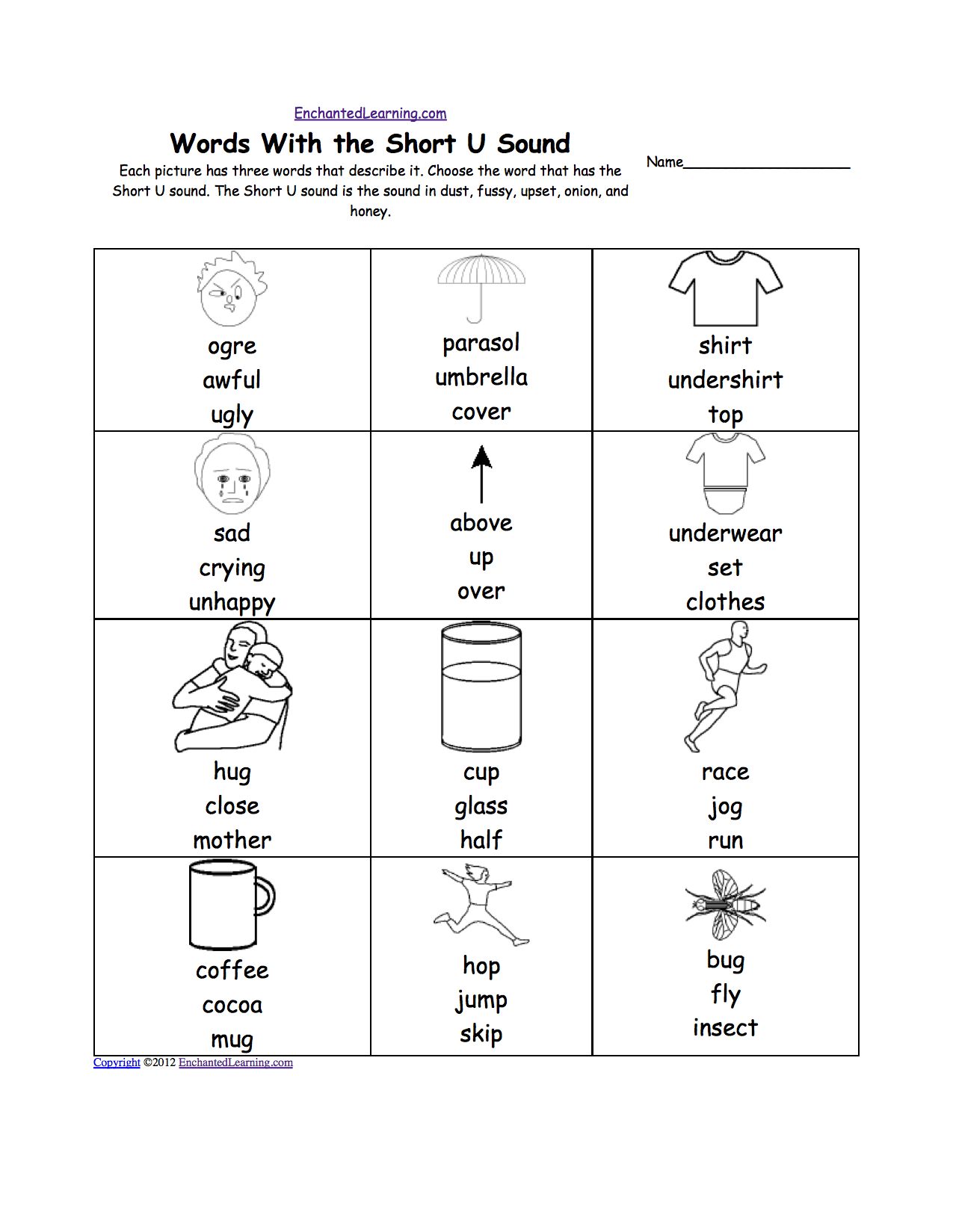 Short U Alphabet Activities At Enchantedlearning Com