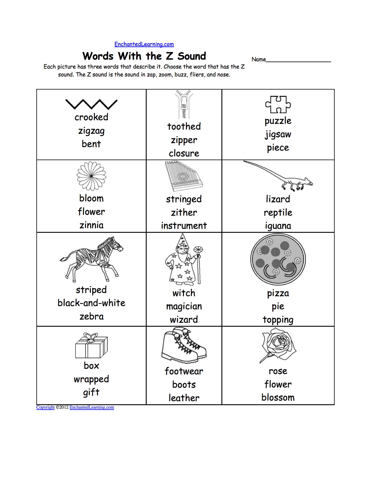 worksheet - Words That Start With Z For Kindergarten