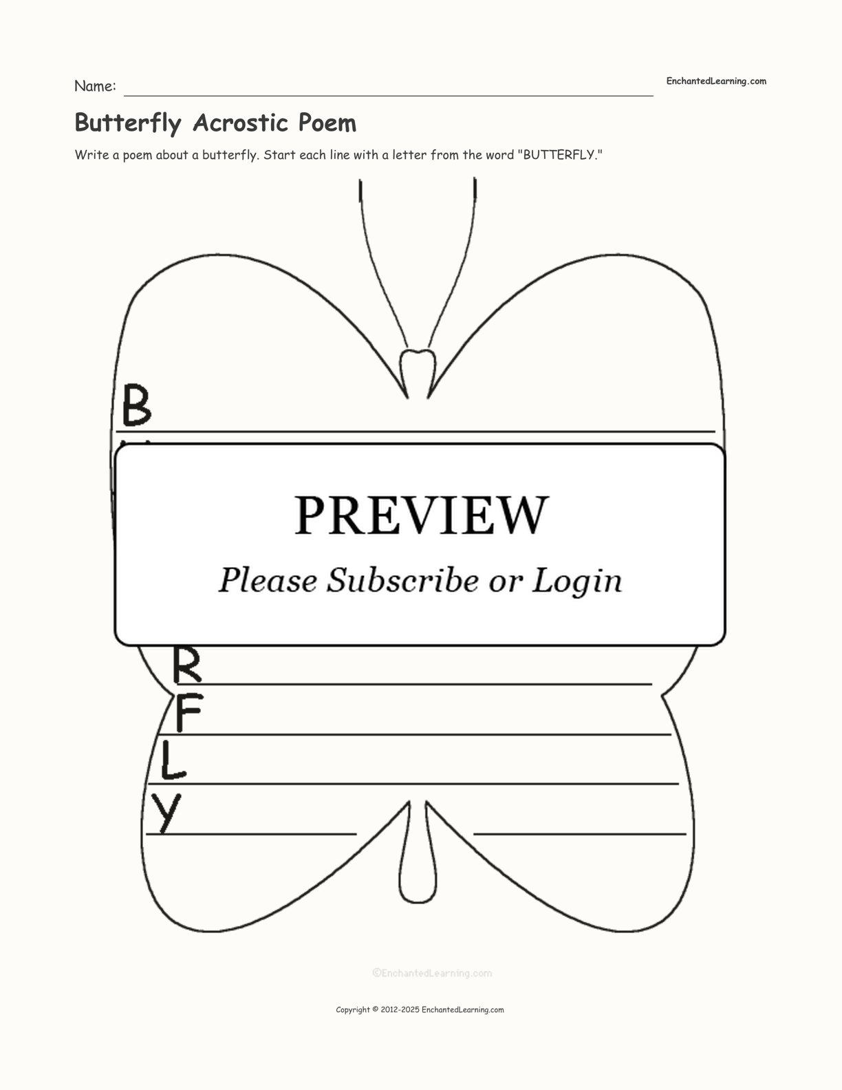 Butterfly Acrostic Poem interactive worksheet page 1