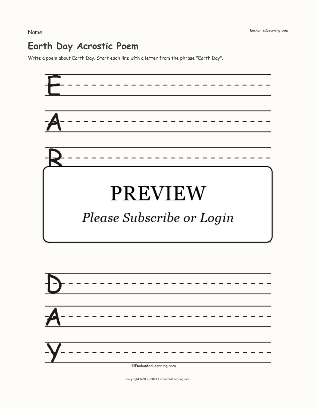 Earth Day Acrostic Poem interactive worksheet page 1