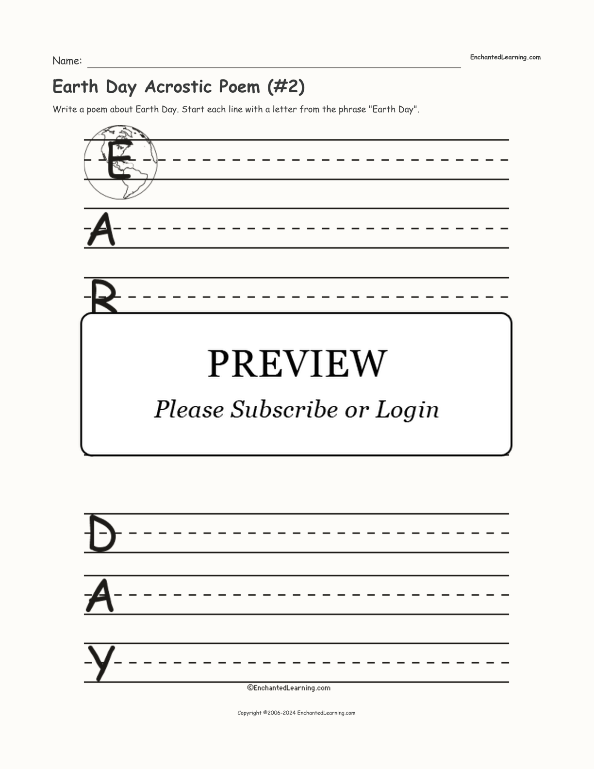 Earth Day Acrostic Poem (#2) interactive worksheet page 1