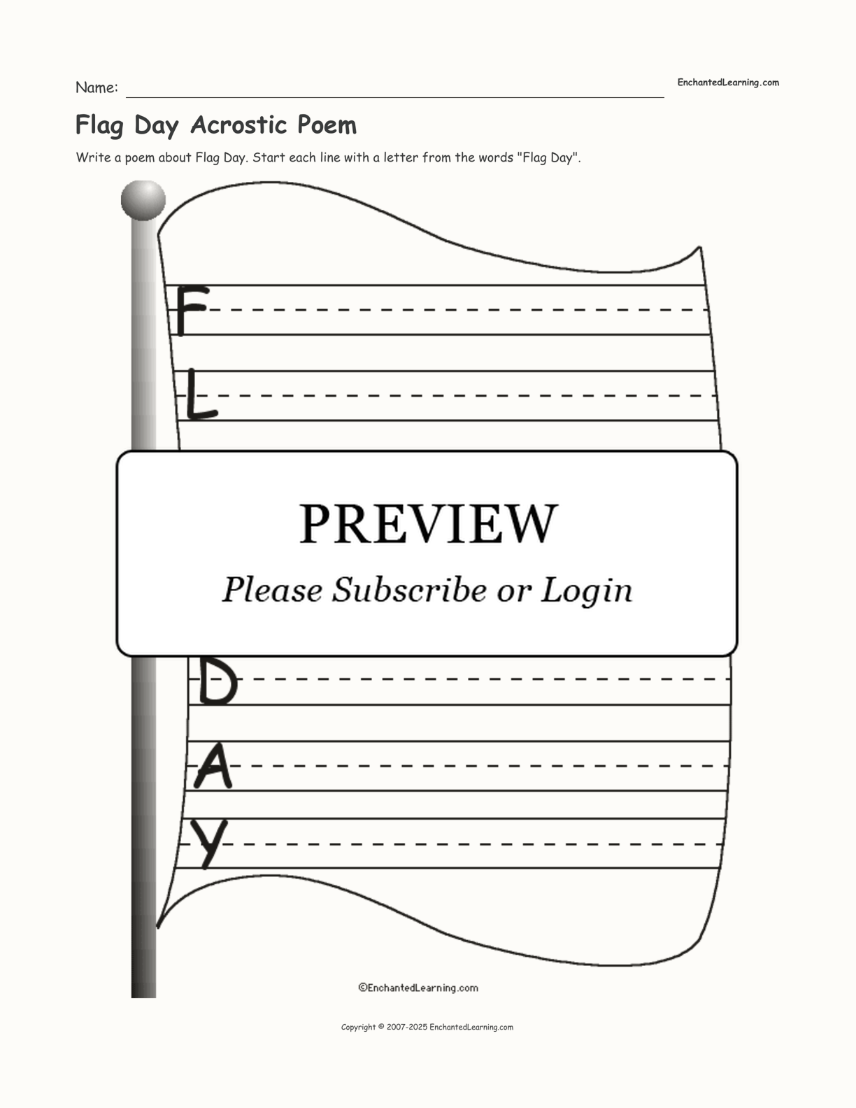 Flag Day Acrostic Poem interactive worksheet page 1