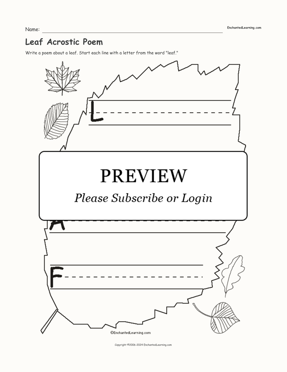 Leaf Acrostic Poem interactive worksheet page 1