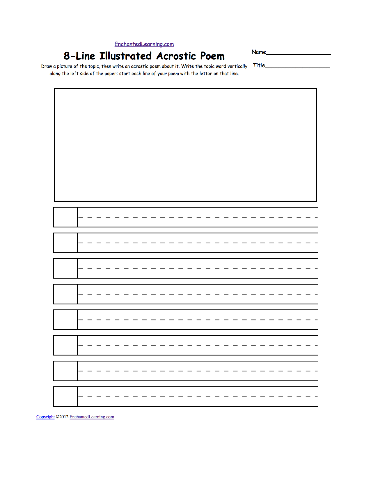 Blank Illustrated Acrostic Poem Worksheets Handwriting Lines Worksheet Printout Enchantedlearning Com