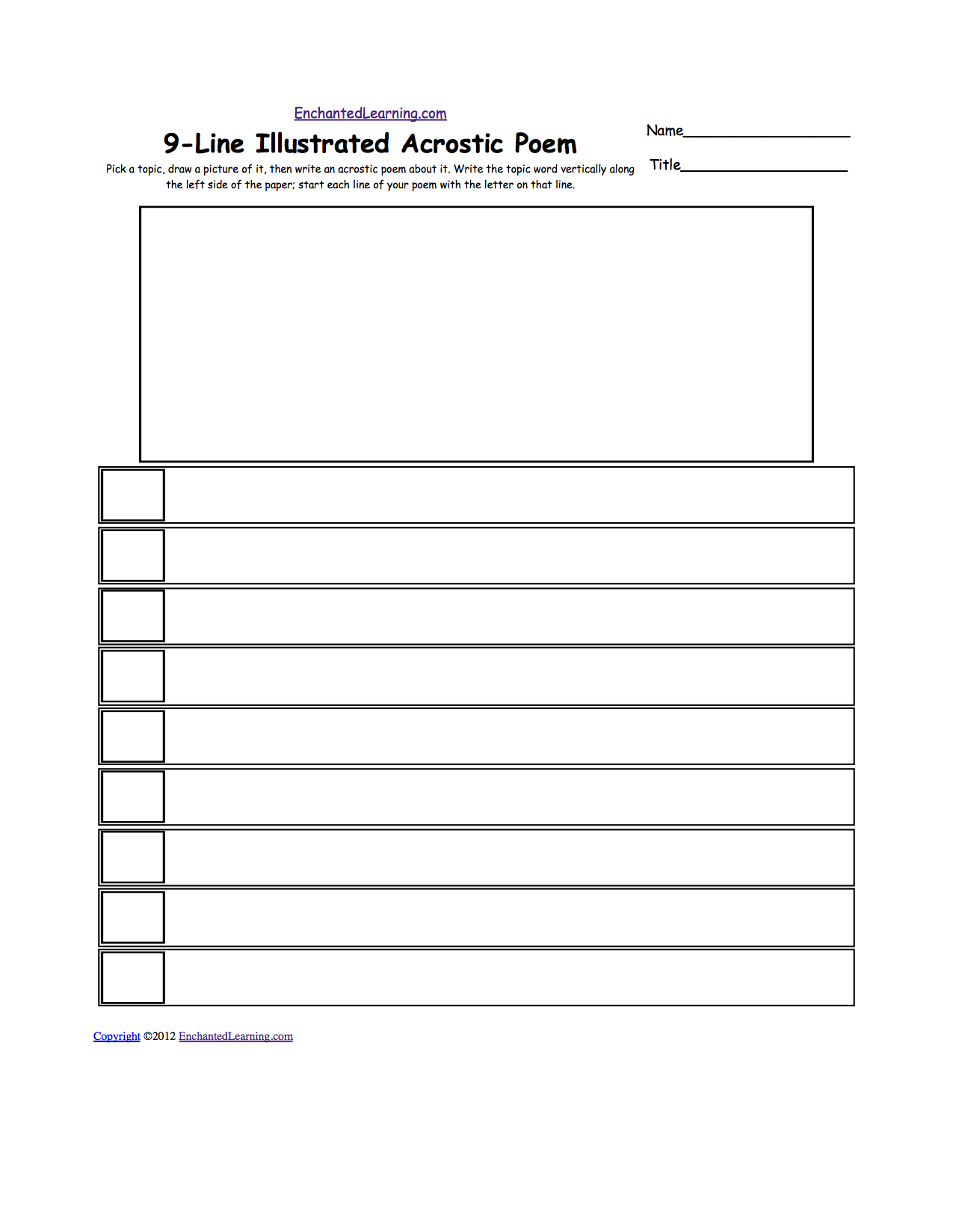 Blank Illustrated Acrostic Poem Worksheets Worksheet Printout
