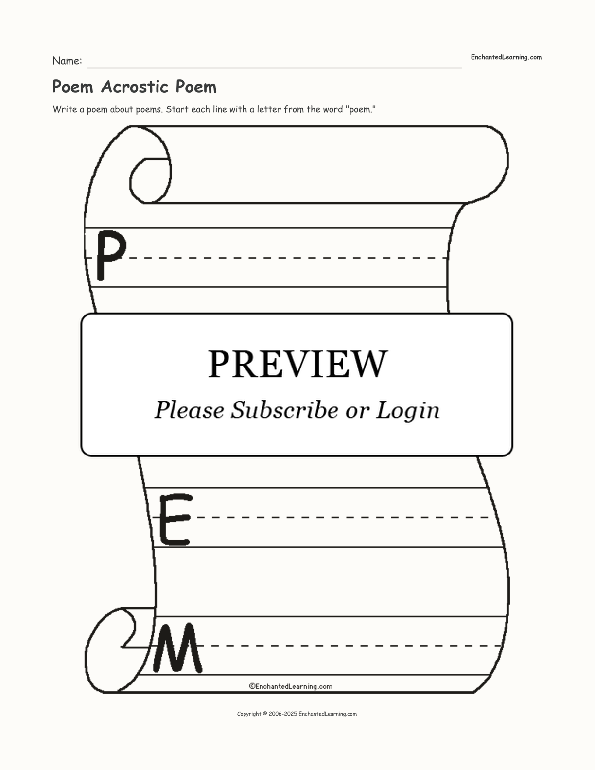 Poem Acrostic Poem interactive worksheet page 1