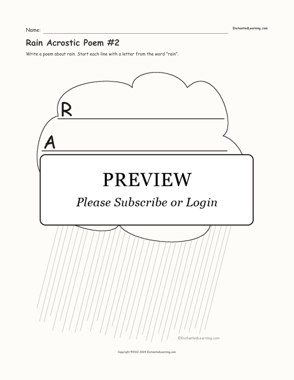 Rain Acrostic Poem #2 interactive worksheet page 1