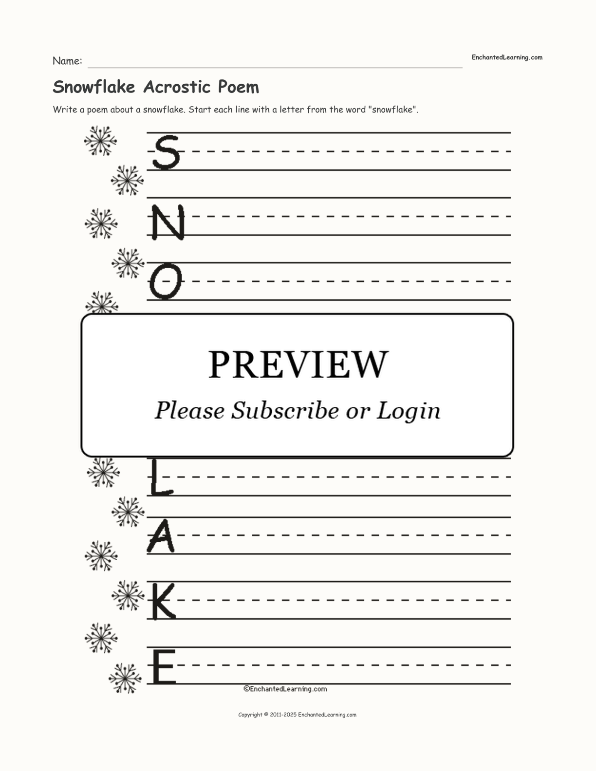 Snowflake Acrostic Poem interactive worksheet page 1